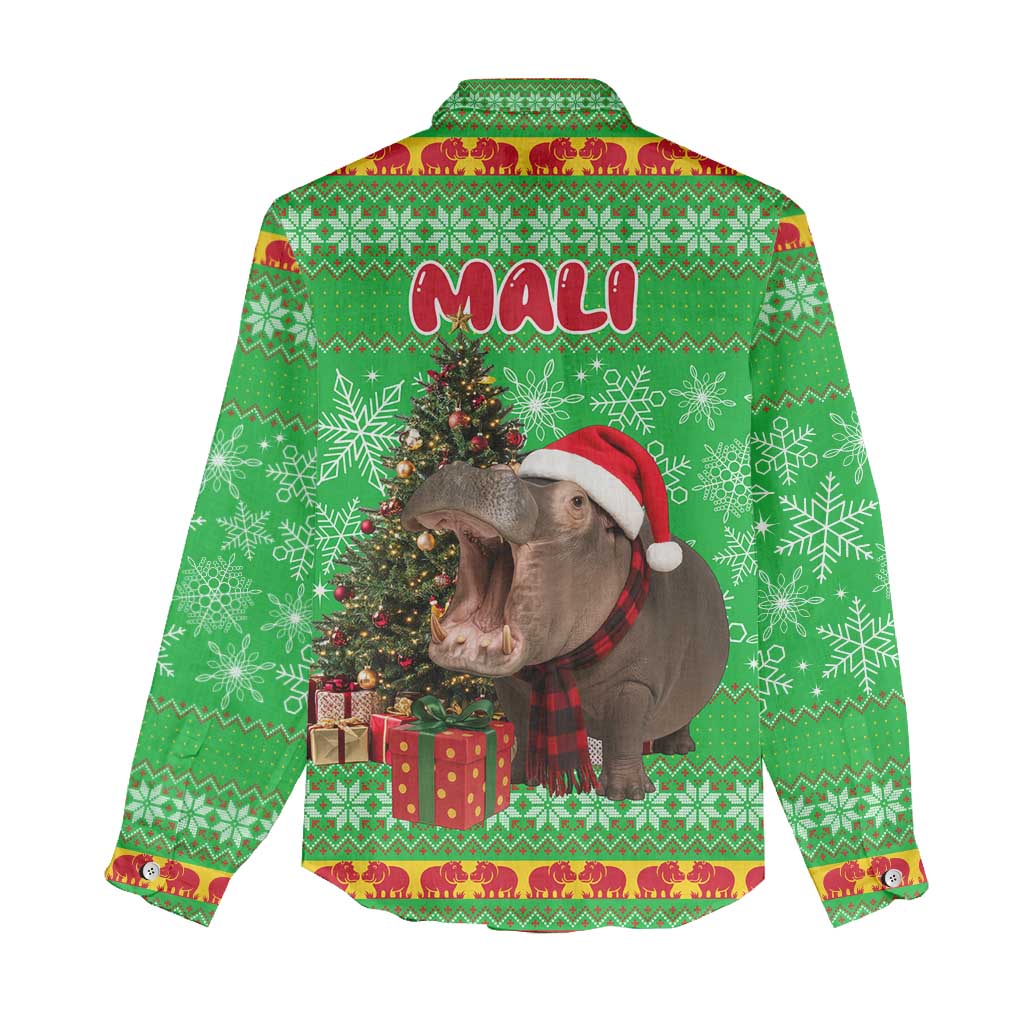 Mali Christmas Women Casual Shirt with Hippo Santa Hat Snowflakes and Holiday Gift - Wonder Print Shop