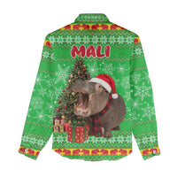 Mali Christmas Women Casual Shirt with Hippo Santa Hat Snowflakes and Holiday Gift - Wonder Print Shop