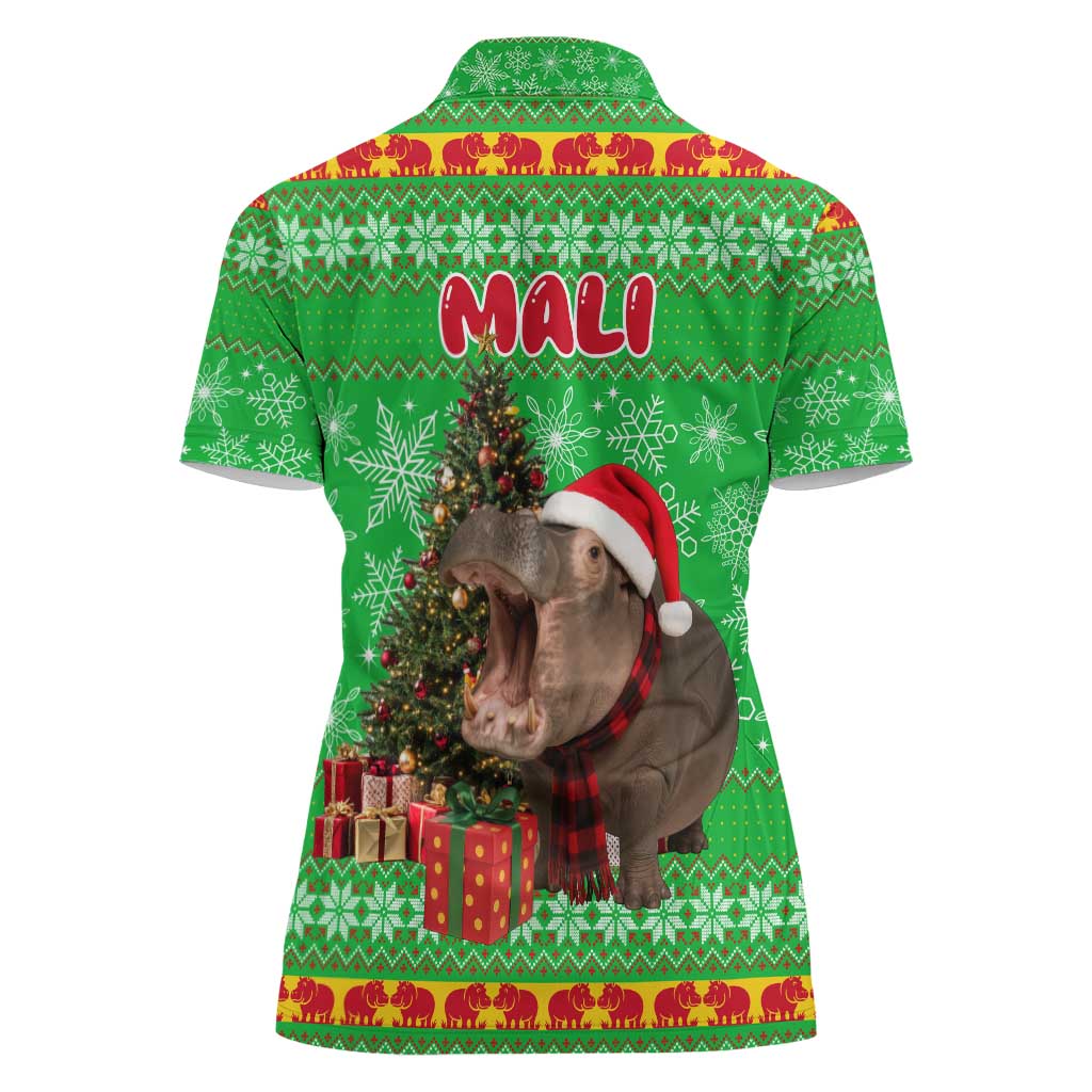 Mali Christmas Women Polo Shirt with Hippo Santa Hat Snowflakes and Holiday Gift - Wonder Print Shop
