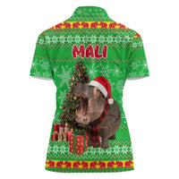 Mali Christmas Women Polo Shirt with Hippo Santa Hat Snowflakes and Holiday Gift - Wonder Print Shop