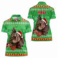 Mali Christmas Women Polo Shirt with Hippo Santa Hat Snowflakes and Holiday Gift - Wonder Print Shop
