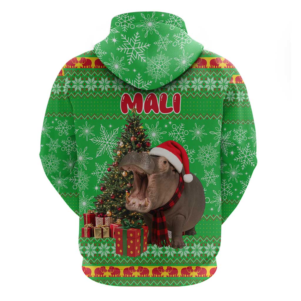 Mali Christmas Zip Hoodie with Hippo Santa Hat Snowflakes and Holiday Gift - Wonder Print Shop