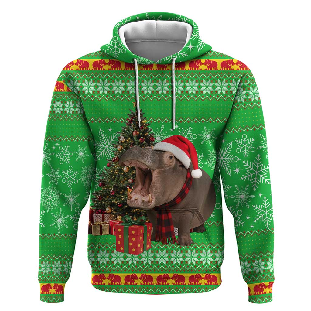 Mali Christmas Zip Hoodie with Hippo Santa Hat Snowflakes and Holiday Gift - Wonder Print Shop