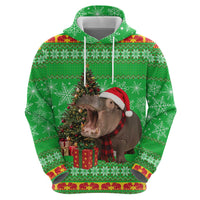 Mali Christmas Zip Hoodie with Hippo Santa Hat Snowflakes and Holiday Gift - Wonder Print Shop