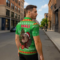 Mali Christmas Zipper Polo Shirt with Hippo Santa Hat Snowflakes and Holiday Gift - Wonder Print Shop