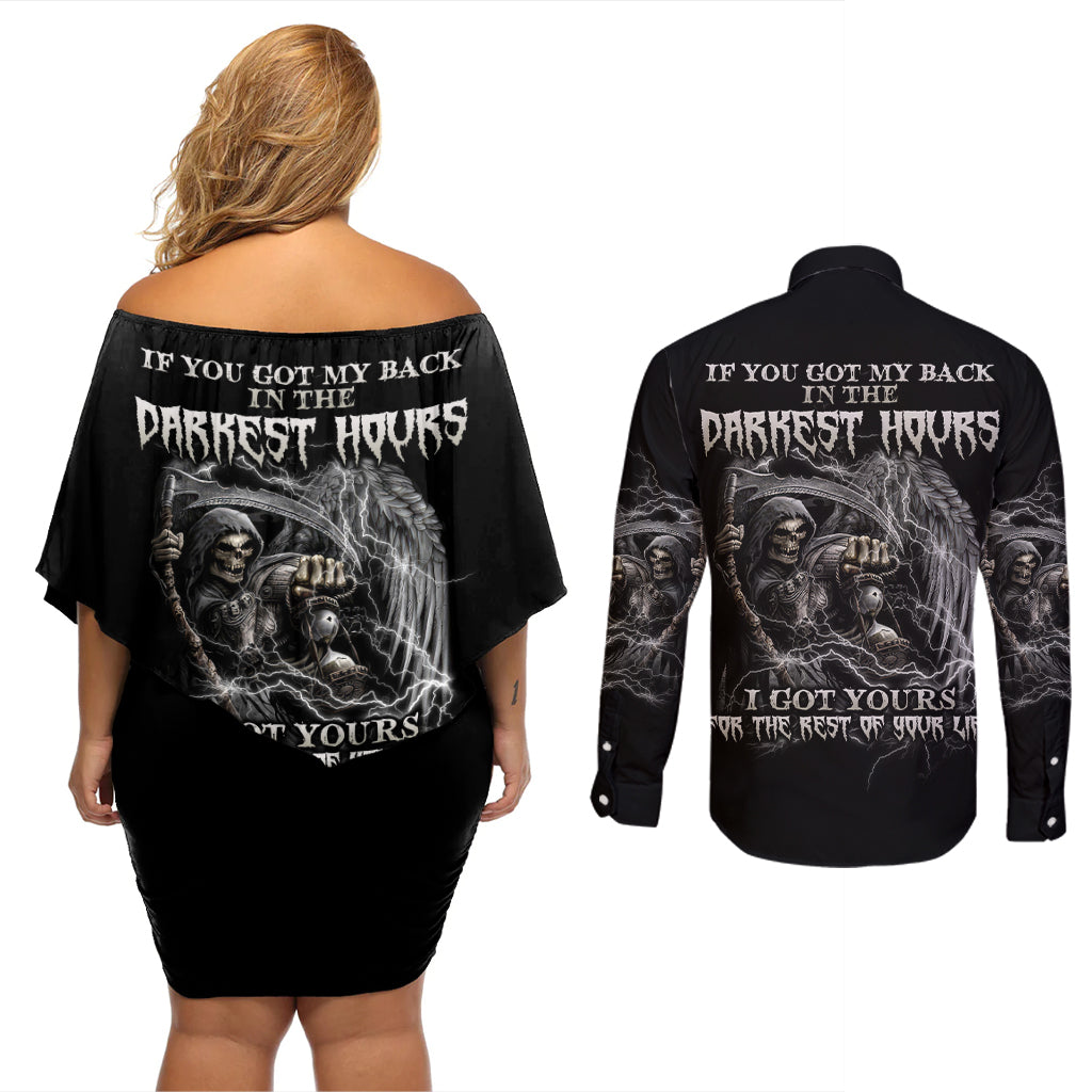 If You Got My Back In The Darkest Hours Couples Matching Off Shoulder Short Dress and Long Sleeve Button Shirt - Wonder Print Shop