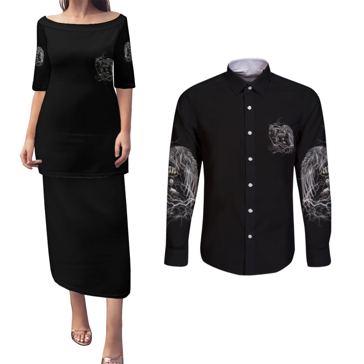 If You Got My Back In The Darkest Hours Couples Matching Puletasi Dress and Long Sleeve Button Shirt - Wonder Print Shop