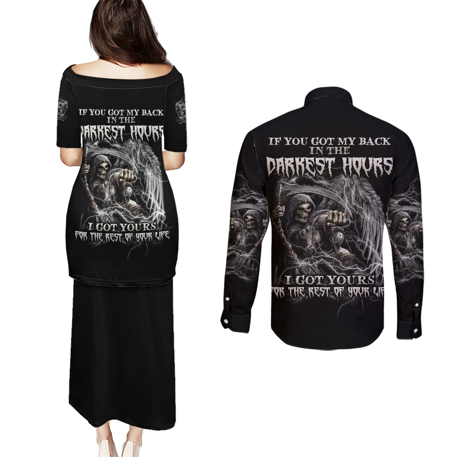 If You Got My Back In The Darkest Hours Couples Matching Puletasi Dress and Long Sleeve Button Shirt - Wonder Print Shop