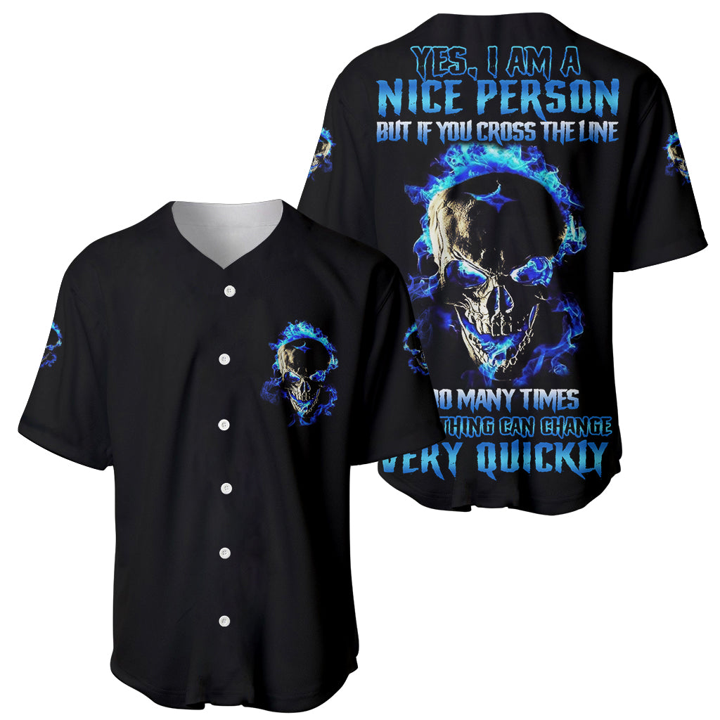 Yes I'm A Nice Person Skull Fire Baseball Jersey - Wonder Print Shop