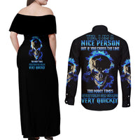 Yes I'm A Nice Person Skull Fire Couples Matching Off Shoulder Maxi Dress and Long Sleeve Button Shirt - Wonder Print Shop