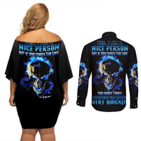 Yes I'm A Nice Person Skull Fire Couples Matching Off Shoulder Short Dress and Long Sleeve Button Shirt - Wonder Print Shop
