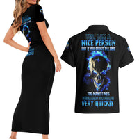 Yes I'm A Nice Person Skull Fire Couples Matching Short Sleeve Bodycon Dress and Hawaiian Shirt - Wonder Print Shop