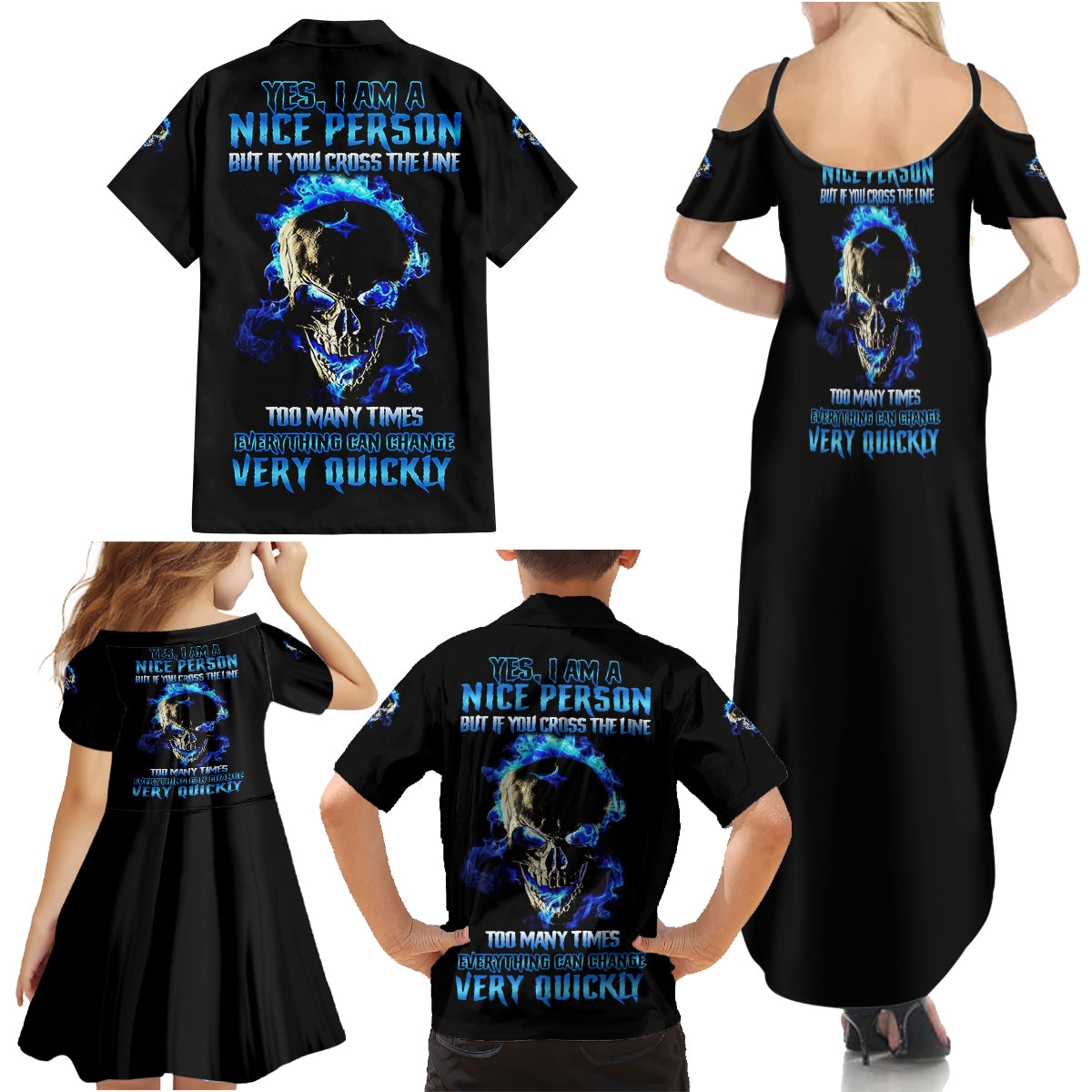 Yes I'm A Nice Person Skull Fire Family Matching Summer Maxi Dress and Hawaiian Shirt - Wonder Print Shop