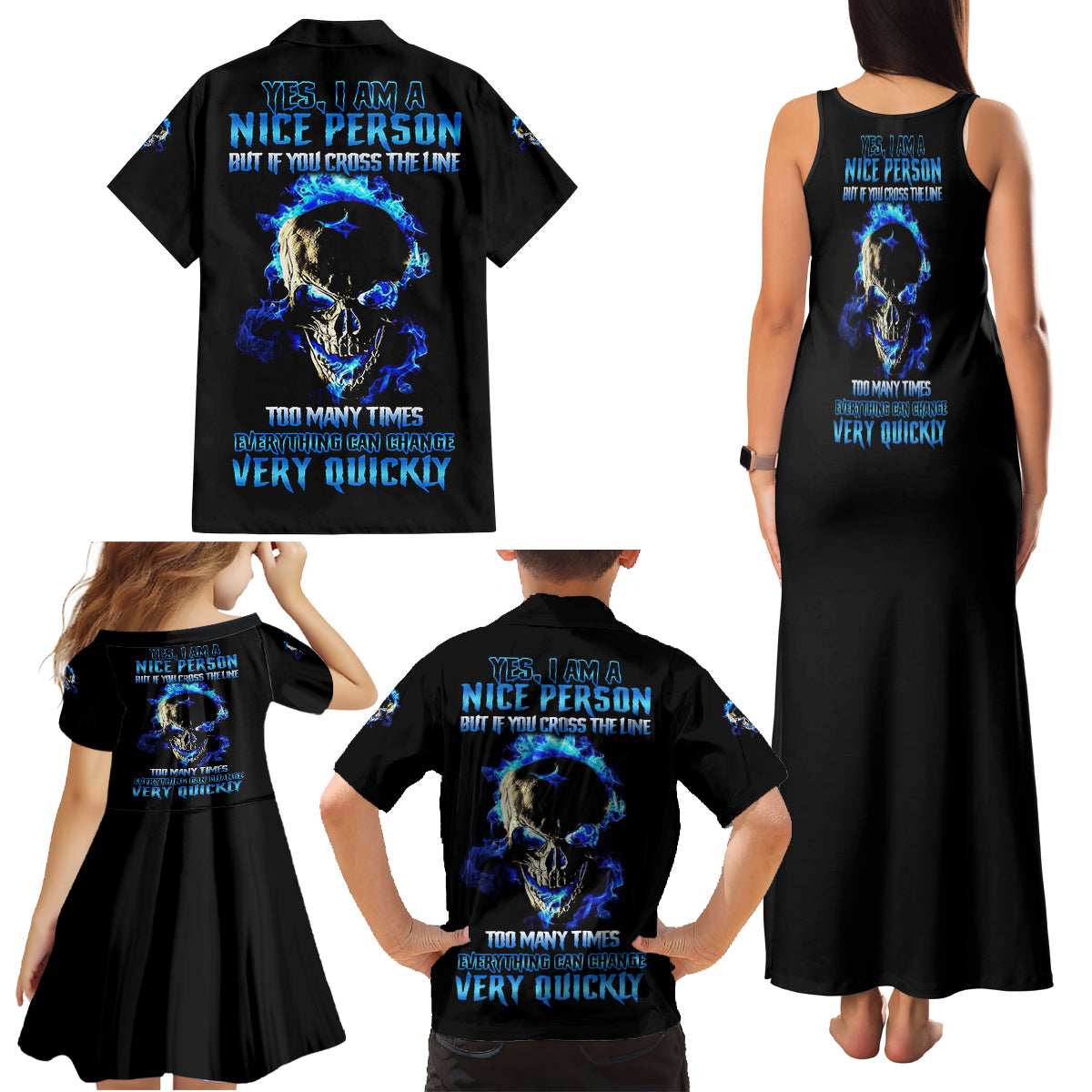 Yes I'm A Nice Person Skull Fire Family Matching Tank Maxi Dress and Hawaiian Shirt - Wonder Print Shop