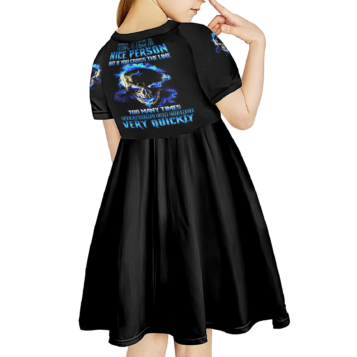Yes I'm A Nice Person Skull Fire Kid Short Sleeve Dress - Wonder Print Shop