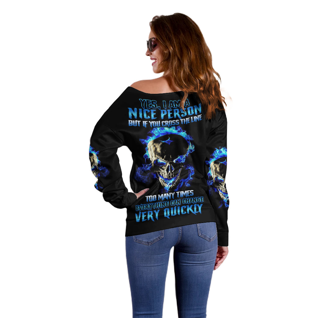Yes I'm A Nice Person Skull Fire Off Shoulder Sweater - Wonder Print Shop