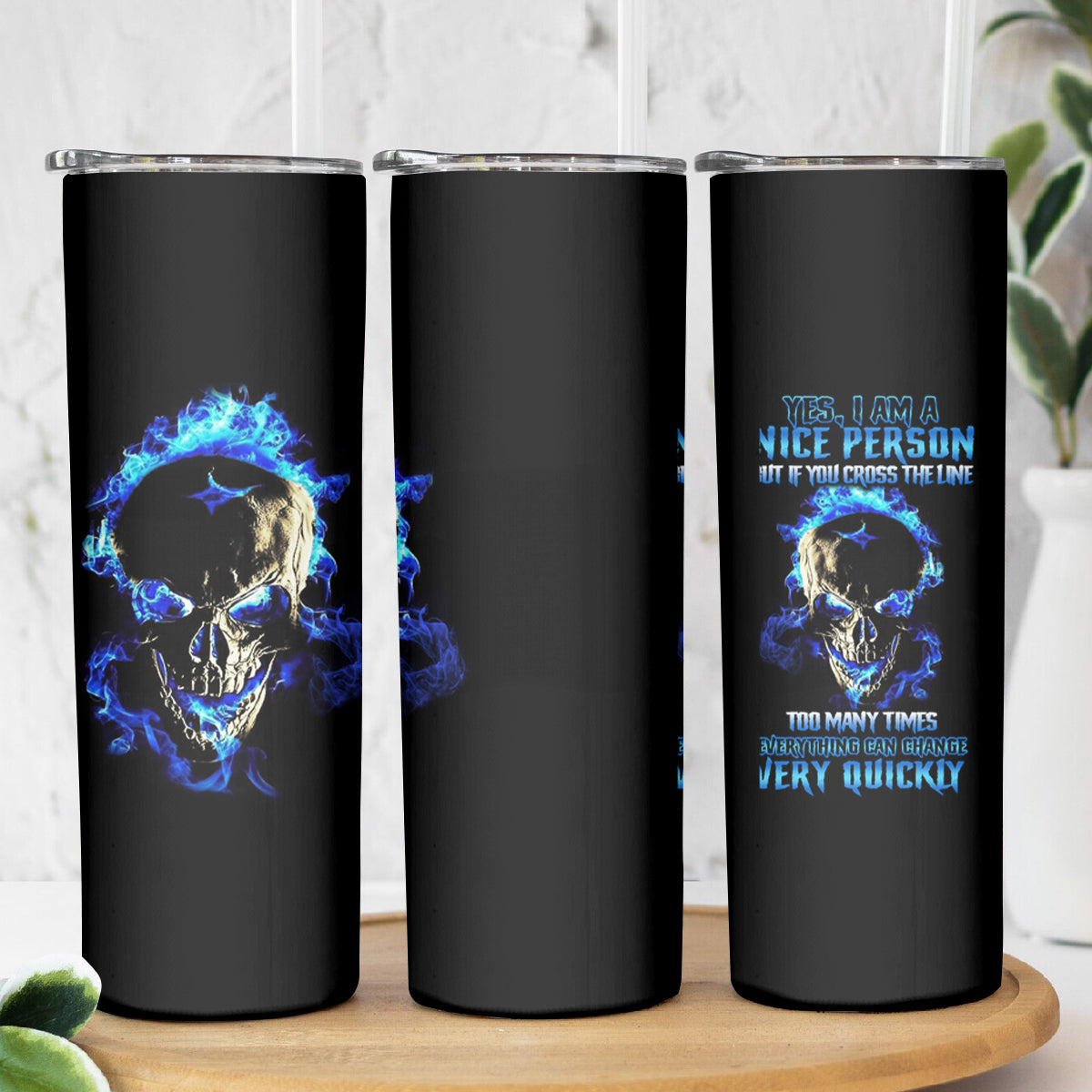 Yes I'm A Nice Person Skull Fire Skinny Tumbler - Wonder Print Shop