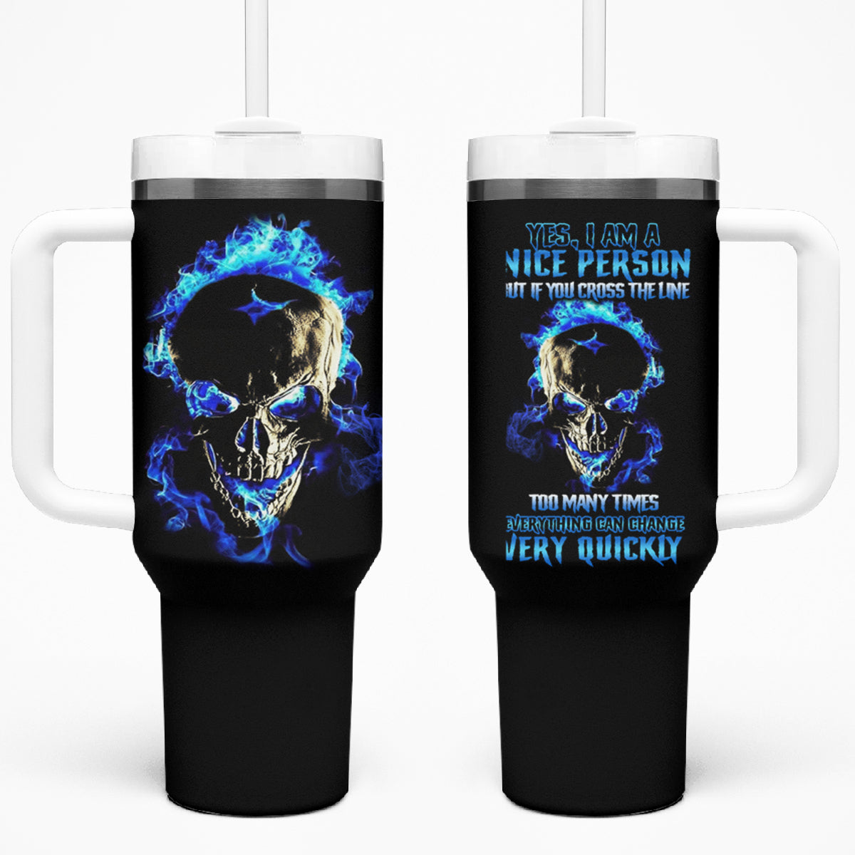 Yes I'm A Nice Person Skull Fire Tumbler With Handle - Wonder Print Shop