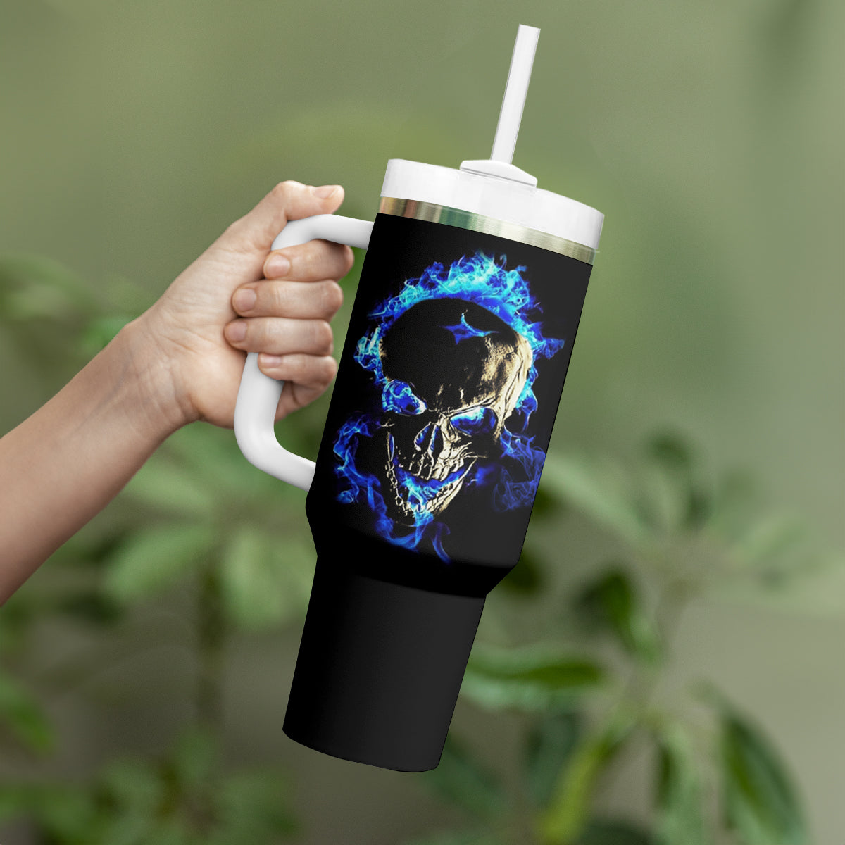 Yes I'm A Nice Person Skull Fire Tumbler With Handle - Wonder Print Shop