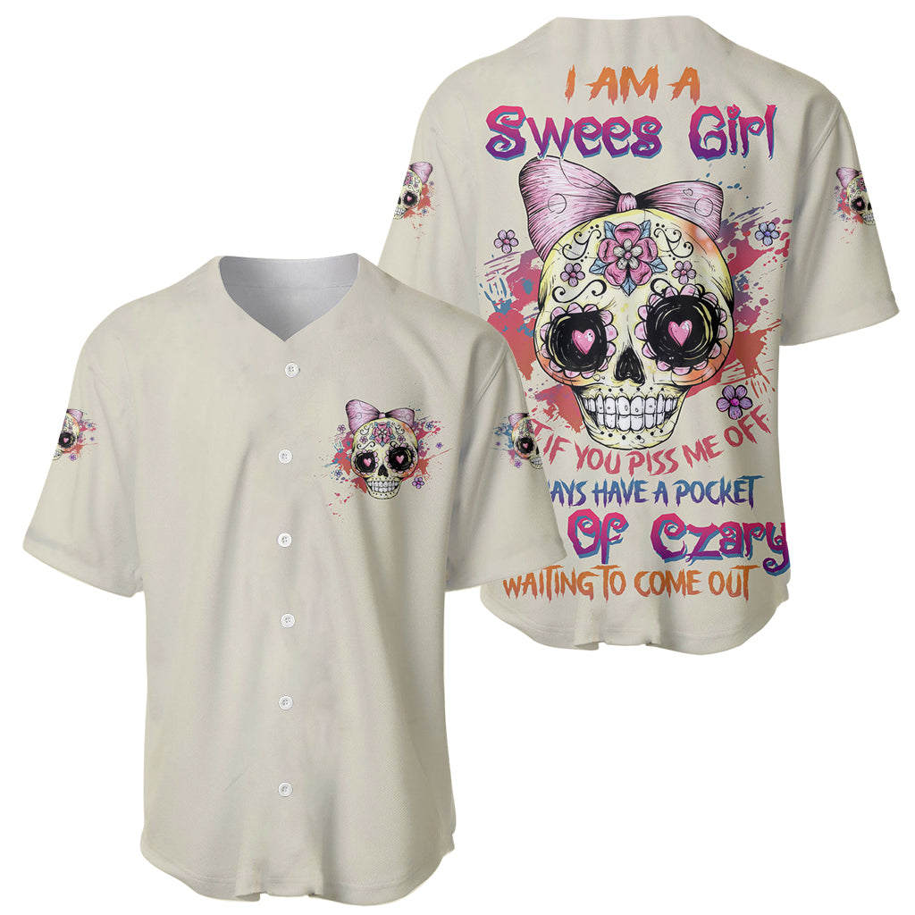 I Am A Sweet Girl Skull Baseball Jersey - Wonder Print Shop