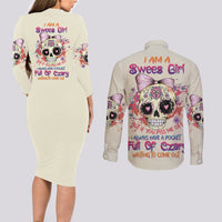 I Am A Sweet Girl Skull Couples Matching Long Sleeve Bodycon Dress and Long Sleeve Button Shirt - Wonder Print Shop