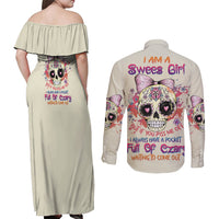 I Am A Sweet Girl Skull Couples Matching Off Shoulder Maxi Dress and Long Sleeve Button Shirt - Wonder Print Shop