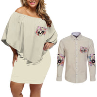 I Am A Sweet Girl Skull Couples Matching Off Shoulder Short Dress and Long Sleeve Button Shirt - Wonder Print Shop