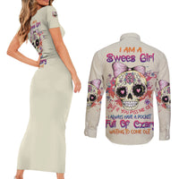 I Am A Sweet Girl Skull Couples Matching Short Sleeve Bodycon Dress and Long Sleeve Button Shirt - Wonder Print Shop