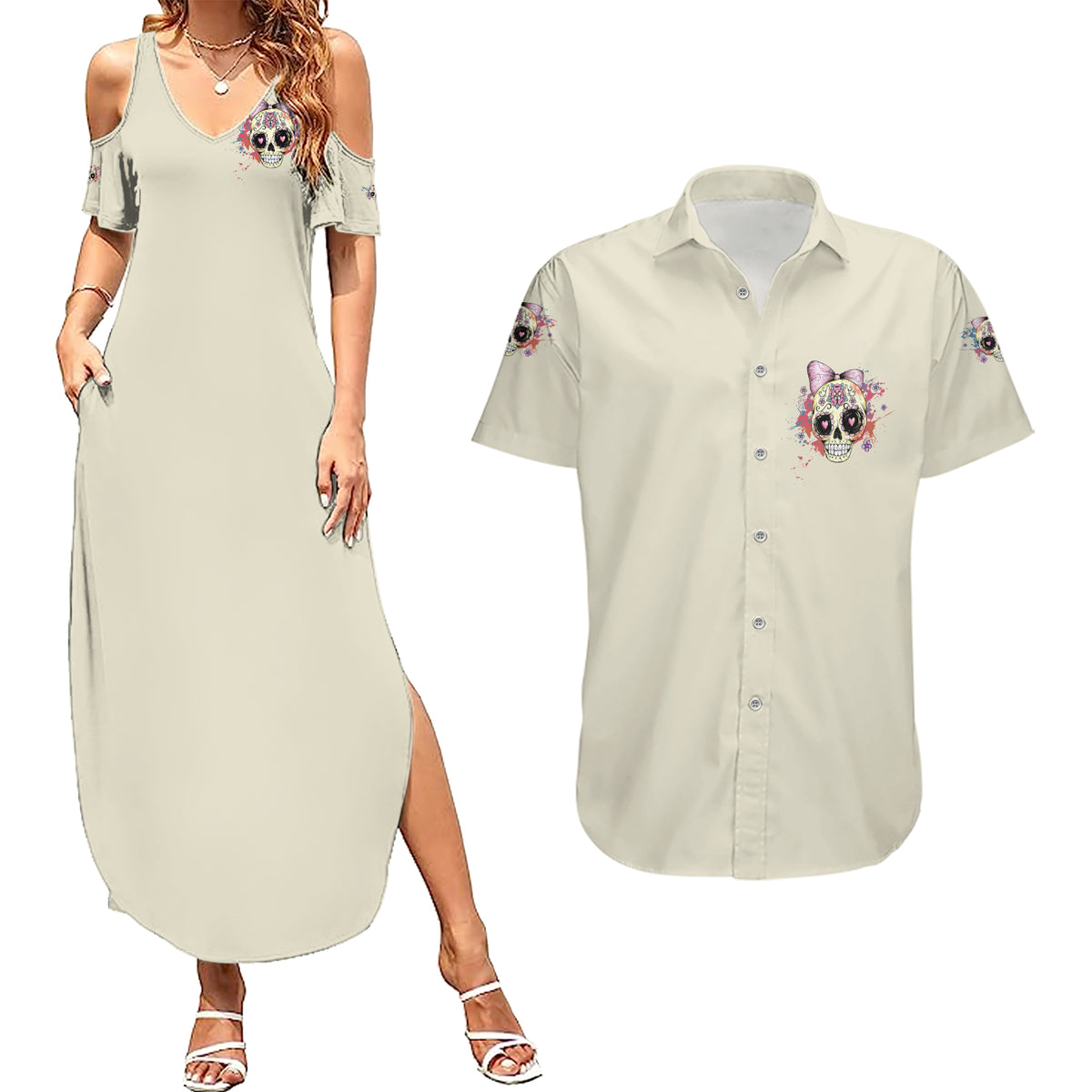 I Am A Sweet Girl Skull Couples Matching Summer Maxi Dress and Hawaiian Shirt - Wonder Print Shop