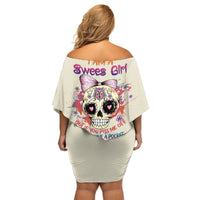 I Am A Sweet Girl Skull Family Matching Off Shoulder Short Dress and Hawaiian Shirt - Wonder Print Shop