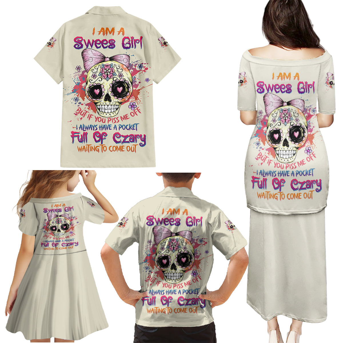 I Am A Sweet Girl Skull Family Matching Puletasi Dress and Hawaiian Shirt - Wonder Print Shop