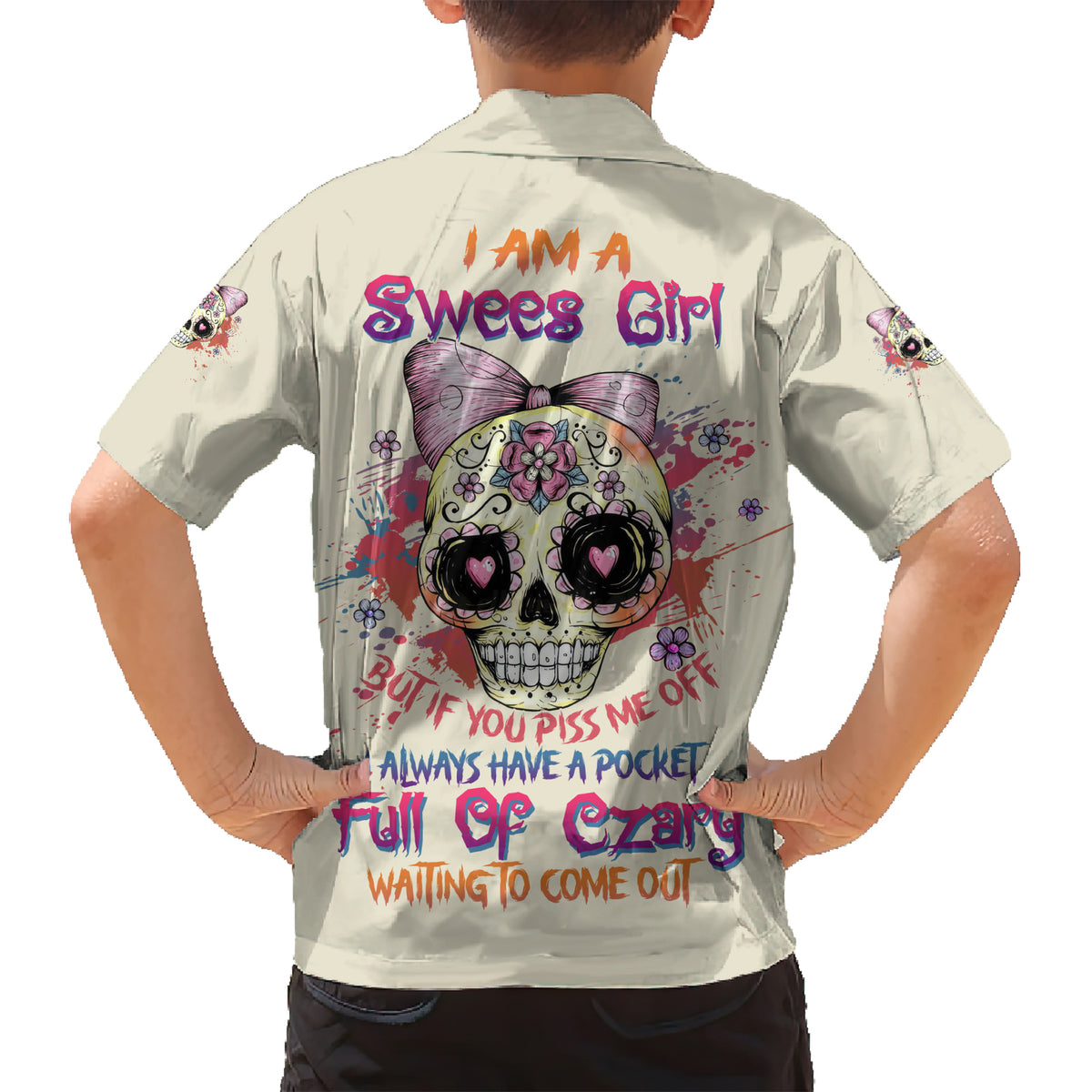 I Am A Sweet Girl Skull Family Matching Short Sleeve Bodycon Dress and Hawaiian Shirt - Wonder Print Shop