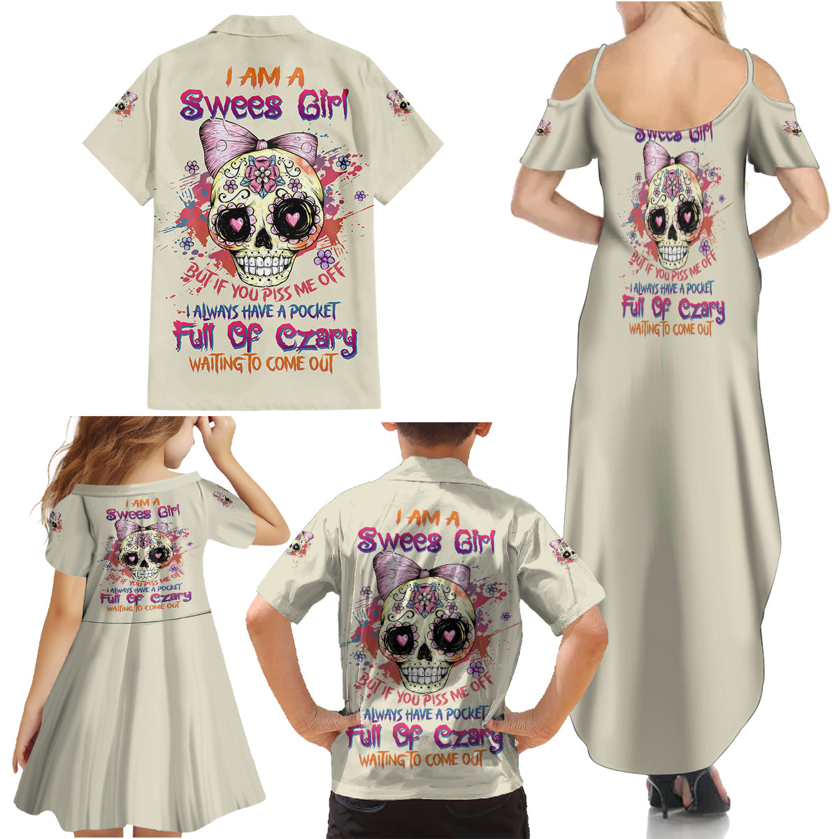 I Am A Sweet Girl Skull Family Matching Summer Maxi Dress and Hawaiian Shirt - Wonder Print Shop