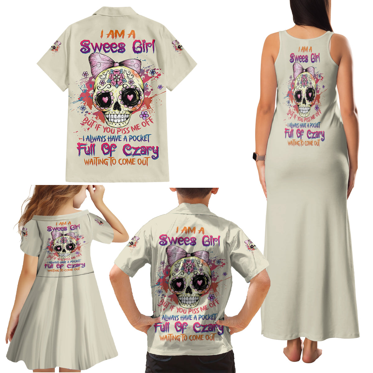 I Am A Sweet Girl Skull Family Matching Tank Maxi Dress and Hawaiian Shirt - Wonder Print Shop