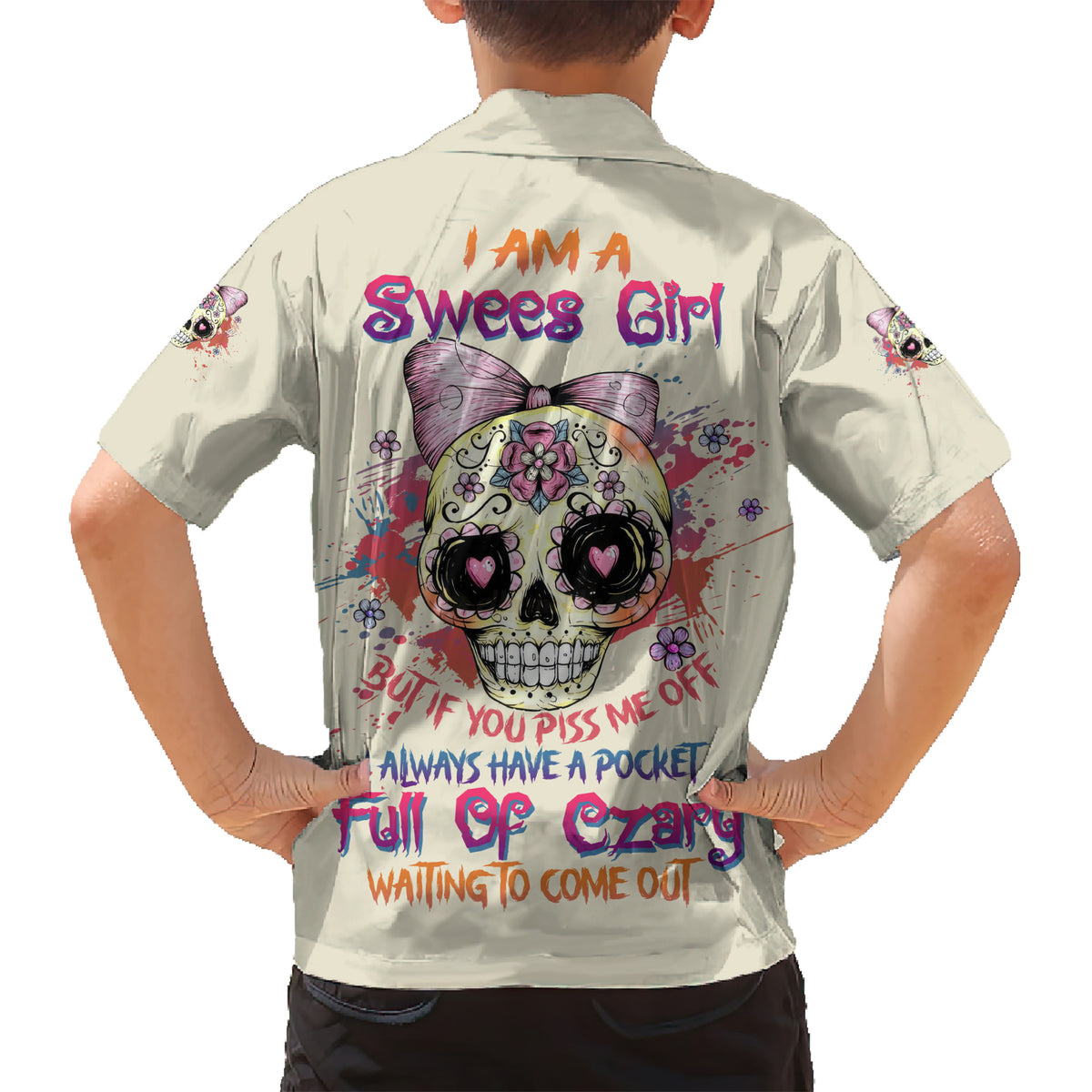 I Am A Sweet Girl Skull Kid Hawaiian Shirt - Wonder Print Shop