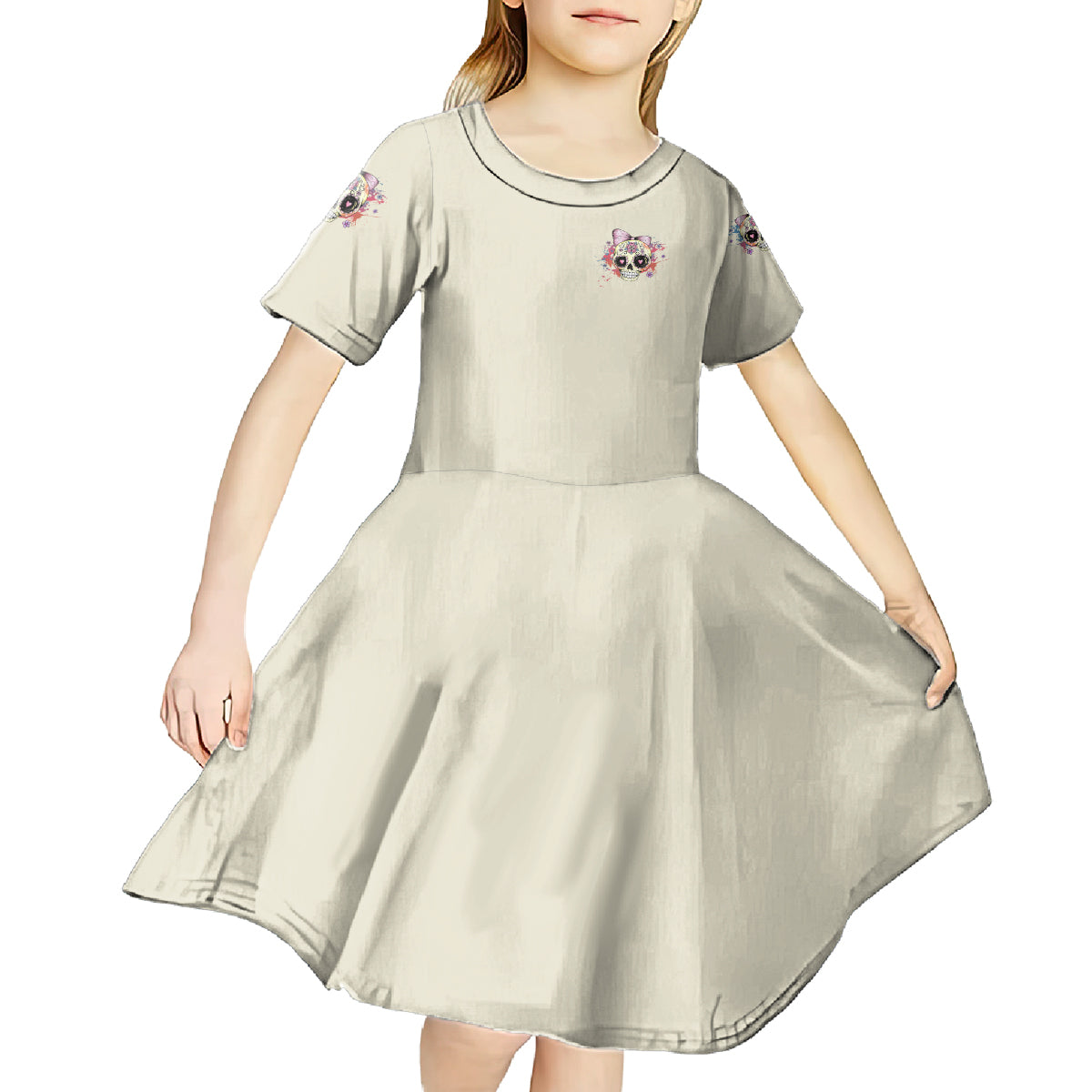 I Am A Sweet Girl Skull Kid Short Sleeve Dress - Wonder Print Shop
