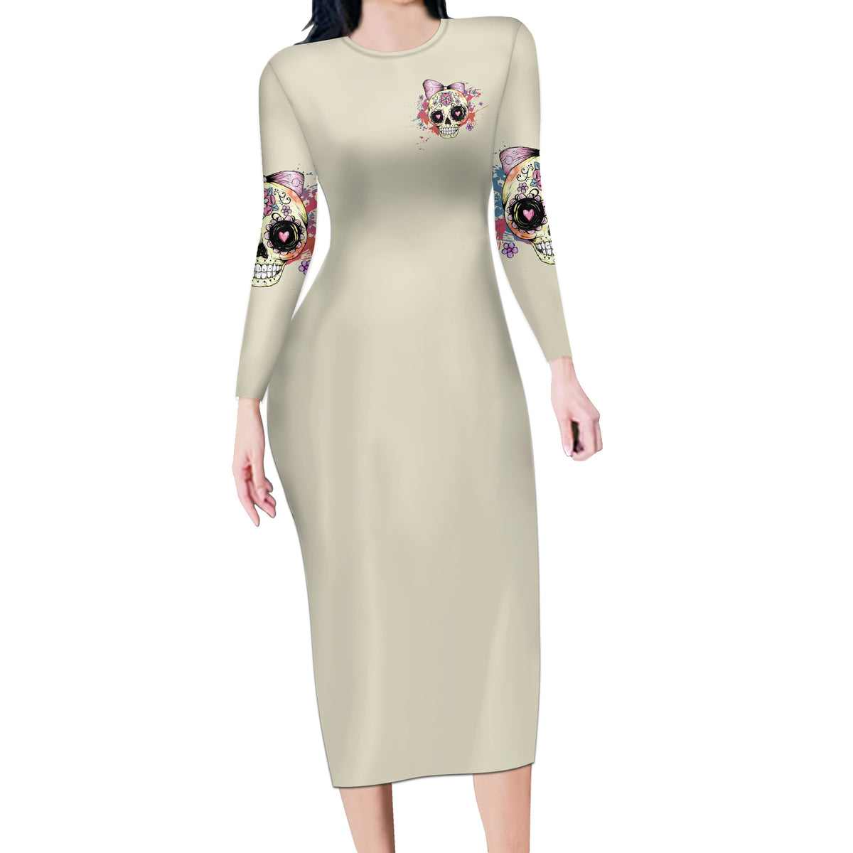I Am A Sweet Girl Skull Long Sleeve Bodycon Dress - Wonder Print Shop