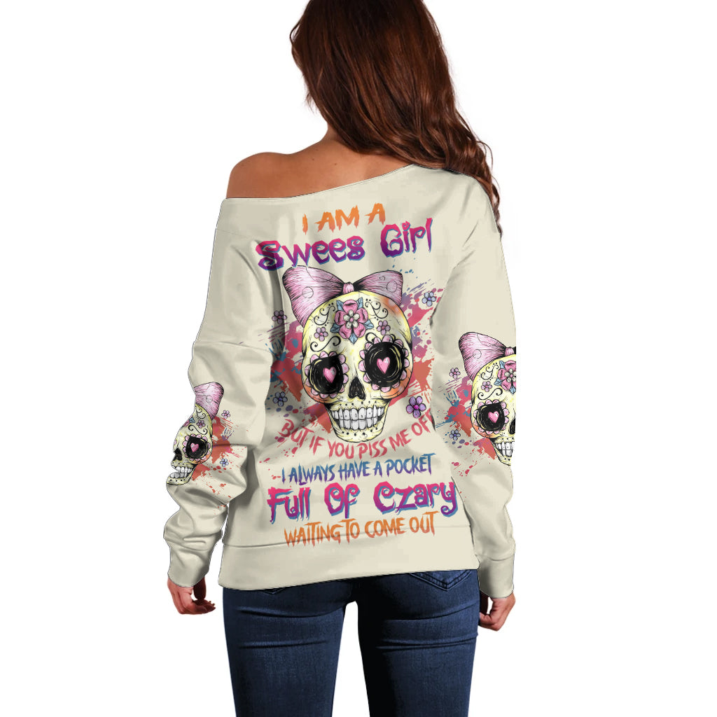 I Am A Sweet Girl Skull Off Shoulder Sweater - Wonder Print Shop