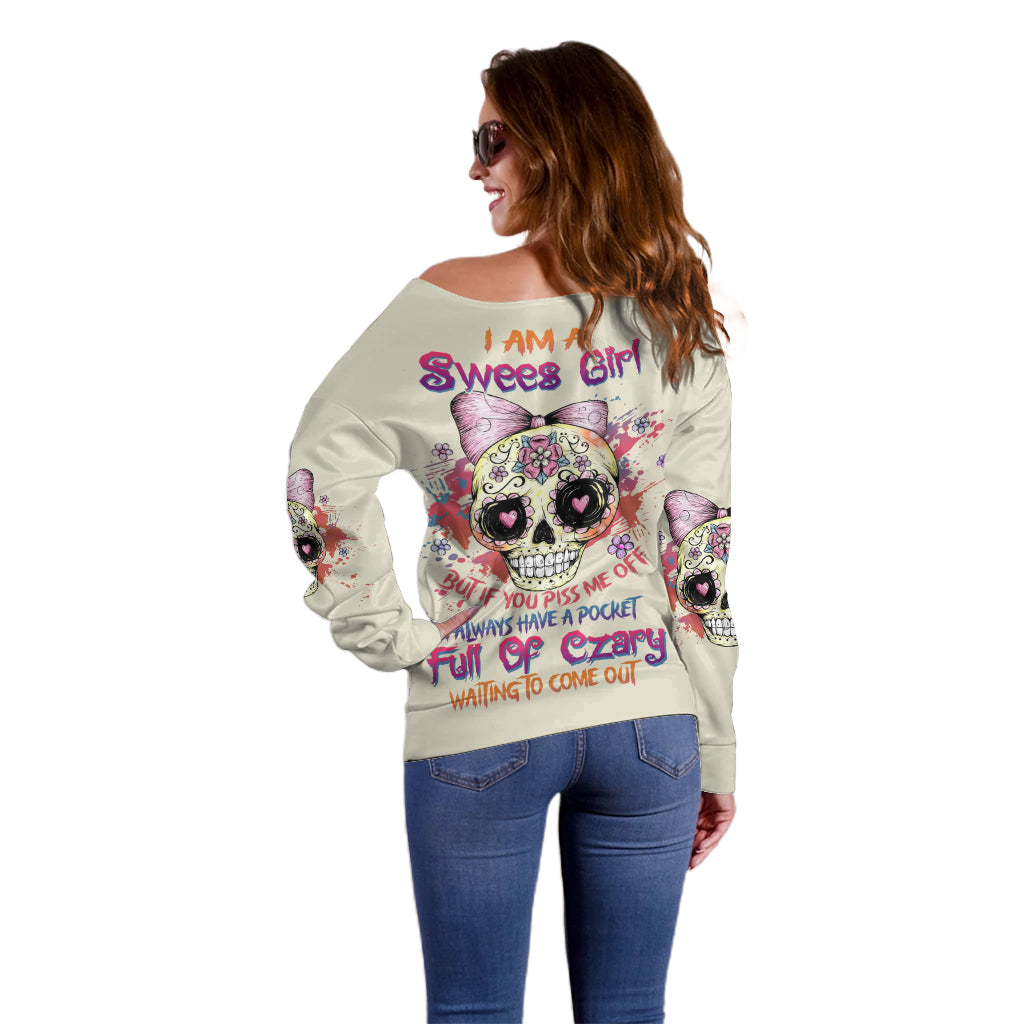 I Am A Sweet Girl Skull Off Shoulder Sweater - Wonder Print Shop