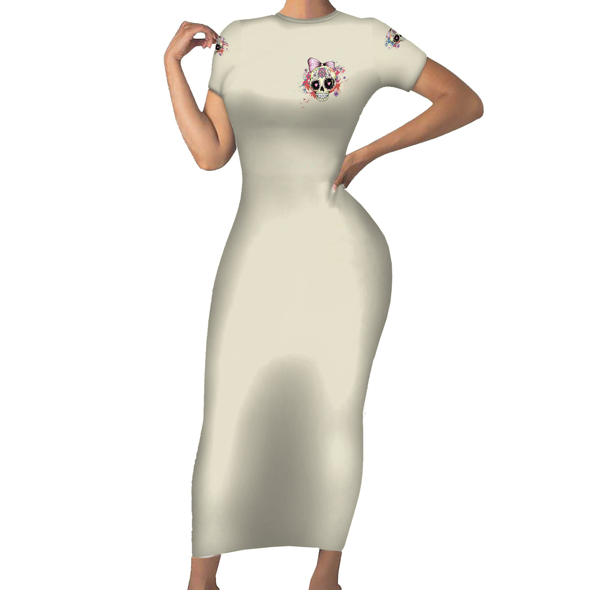 I Am A Sweet Girl Skull Short Sleeve Bodycon Dress - Wonder Print Shop