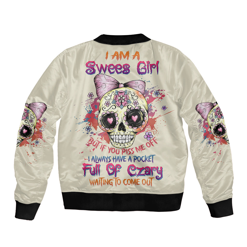 I Am A Sweet Girl Skull Sleeve Zip Bomber Jacket - Wonder Print Shop