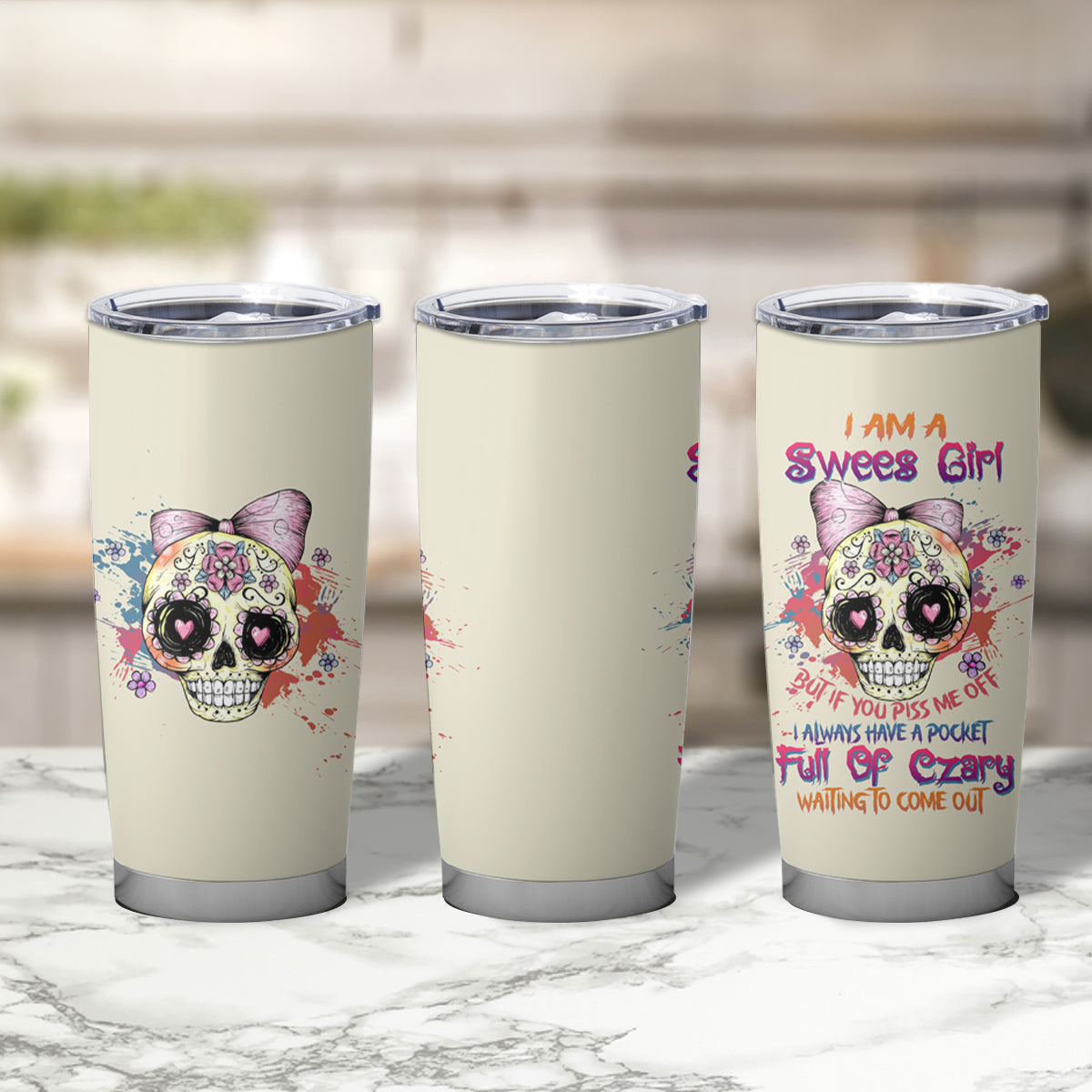I Am A Sweet Girl Skull Tumbler Cup - Wonder Print Shop