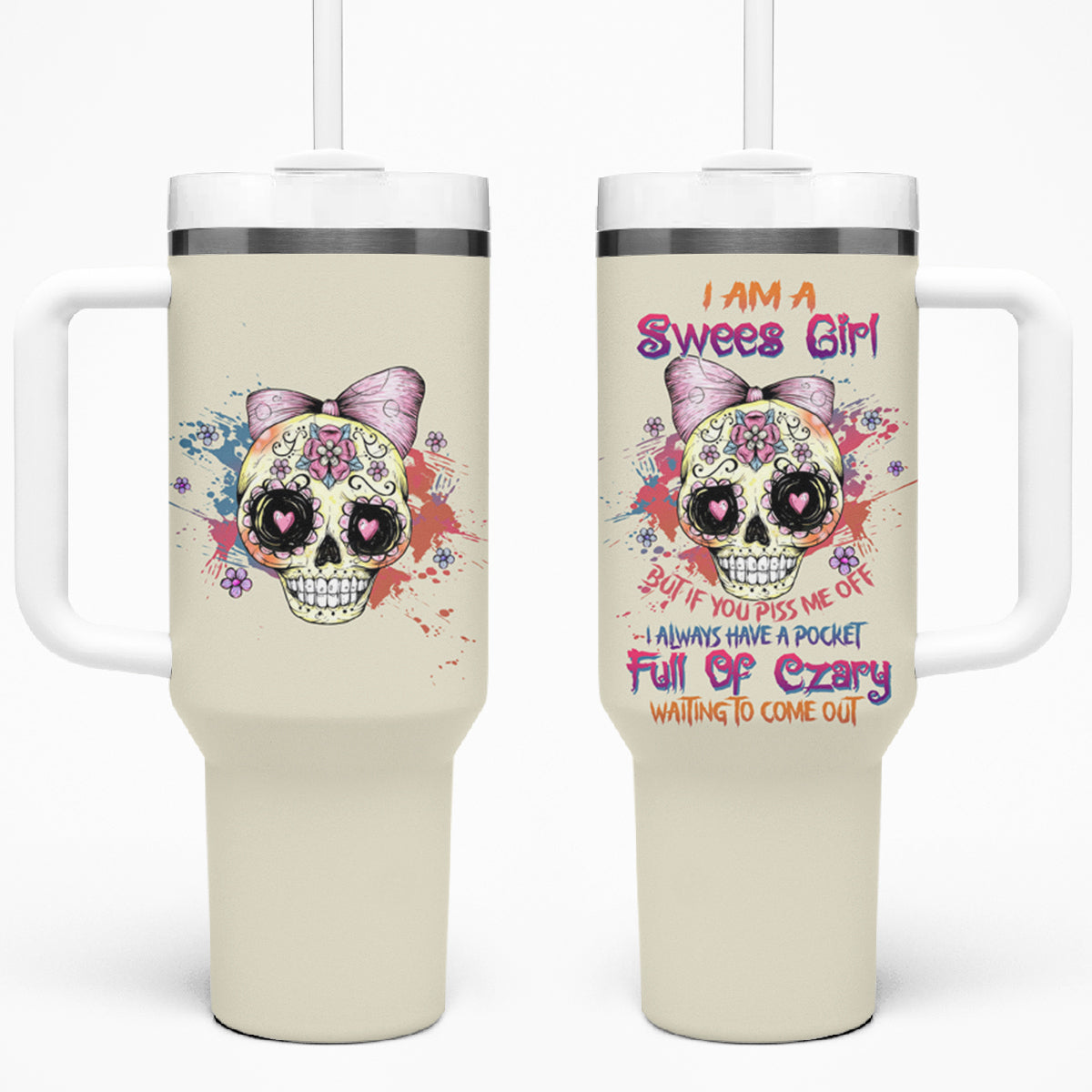 I Am A Sweet Girl Skull Tumbler With Handle - Wonder Print Shop