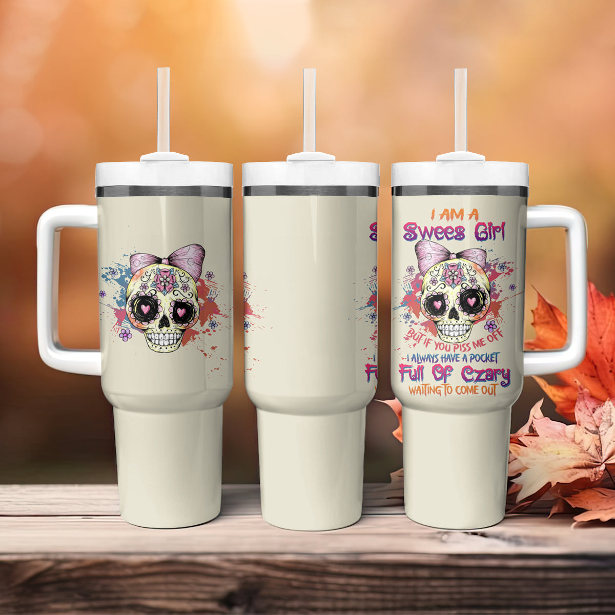 I Am A Sweet Girl Skull Tumbler With Handle - Wonder Print Shop