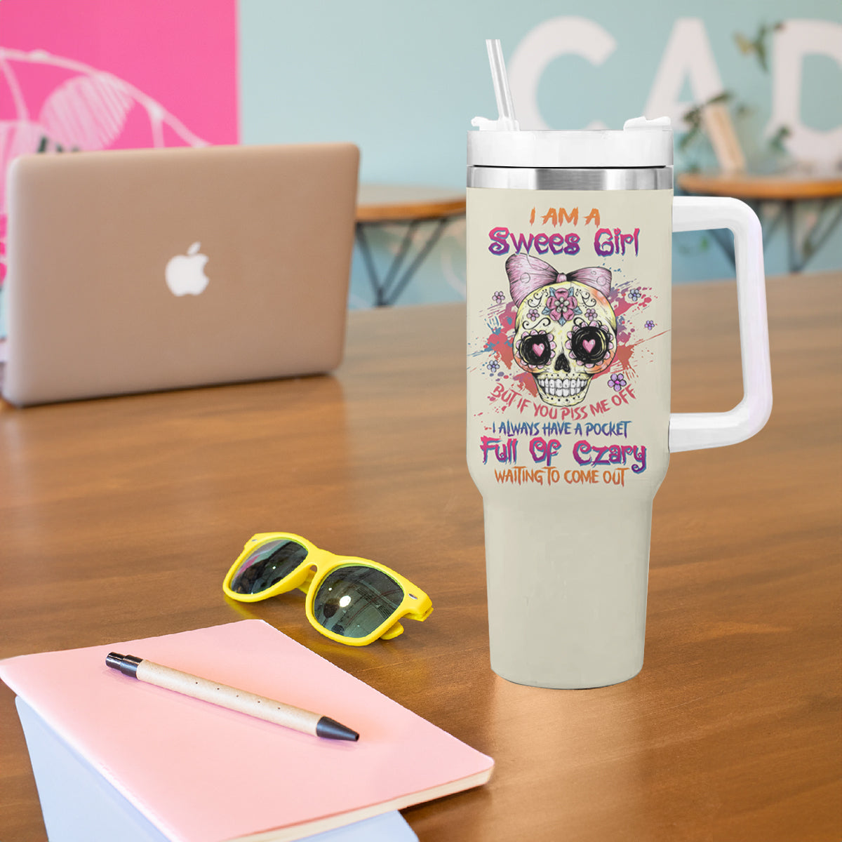 I Am A Sweet Girl Skull Tumbler With Handle - Wonder Print Shop