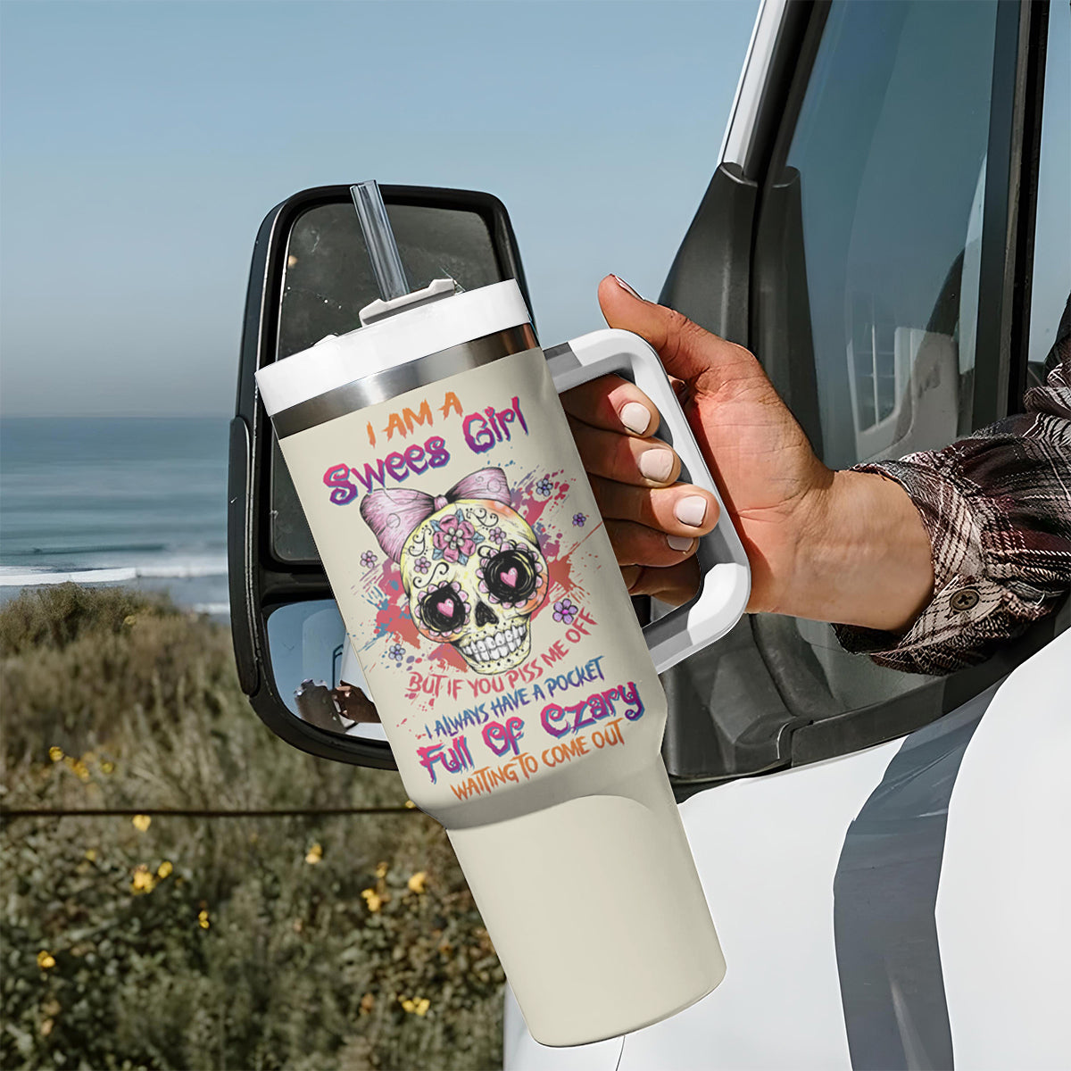 I Am A Sweet Girl Skull Tumbler With Handle - Wonder Print Shop