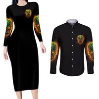 Your Demons Hide Under Your Bed Couples Matching Long Sleeve Bodycon Dress and Long Sleeve Button Shirt - Wonder Print Shop