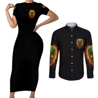 Your Demons Hide Under Your Bed Couples Matching Short Sleeve Bodycon Dress and Long Sleeve Button Shirt - Wonder Print Shop
