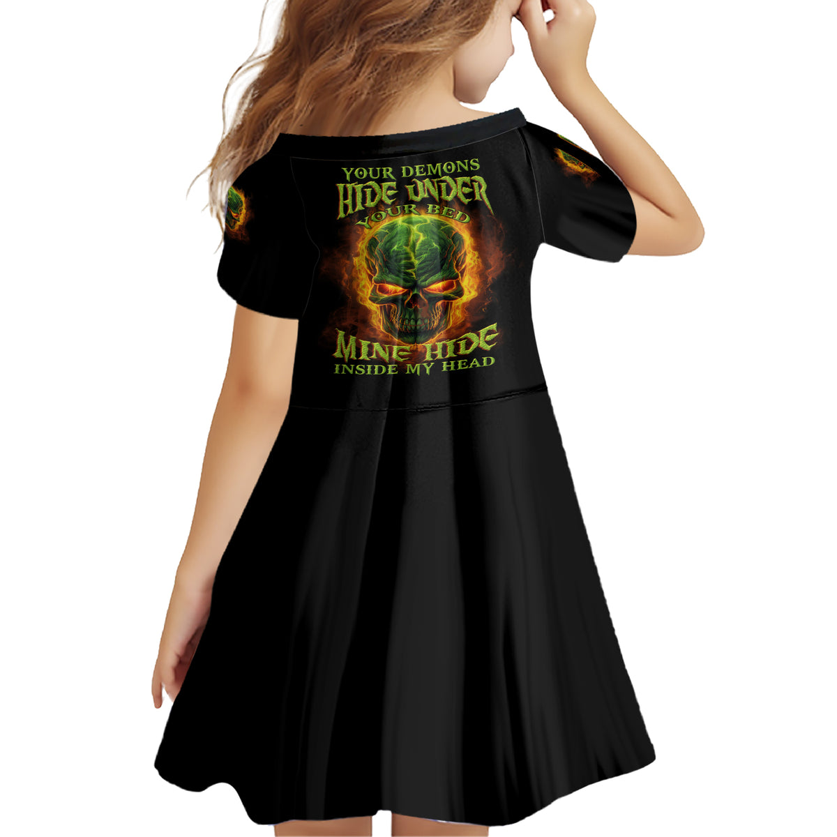 Your Demons Hide Under Your Bed Family Matching Short Sleeve Bodycon Dress and Hawaiian Shirt - Wonder Print Shop