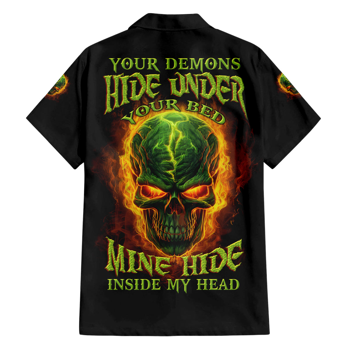Your Demons Hide Under Your Bed Family Matching Short Sleeve Bodycon Dress and Hawaiian Shirt - Wonder Print Shop